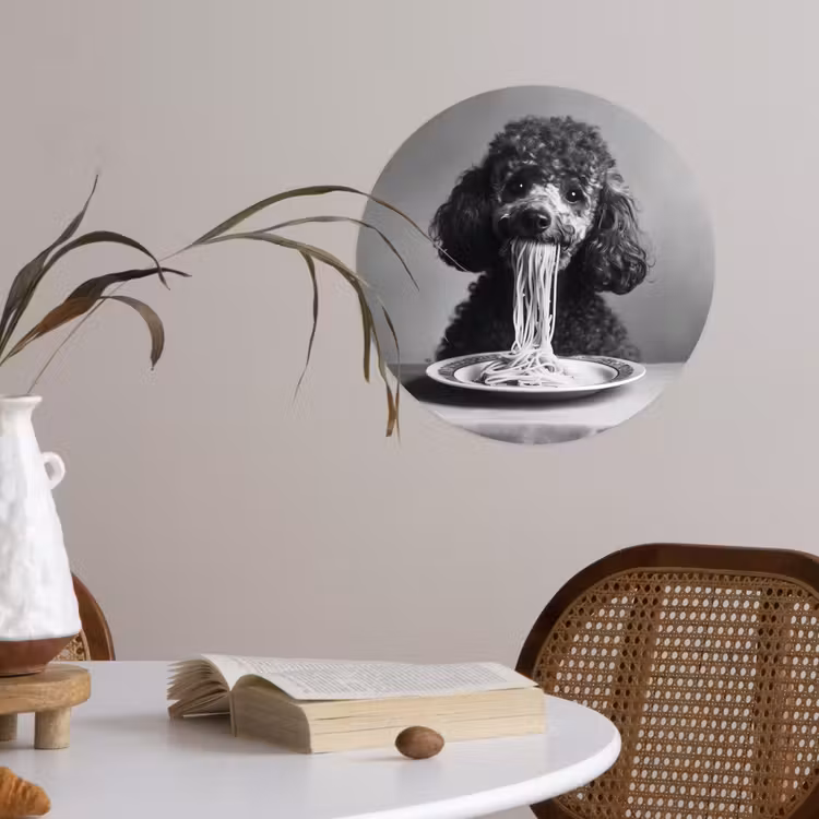 Poedel - Hond - Zwart - Wit - Schattig - Pasta Wandcirkel behangsticker klein -sfeer3