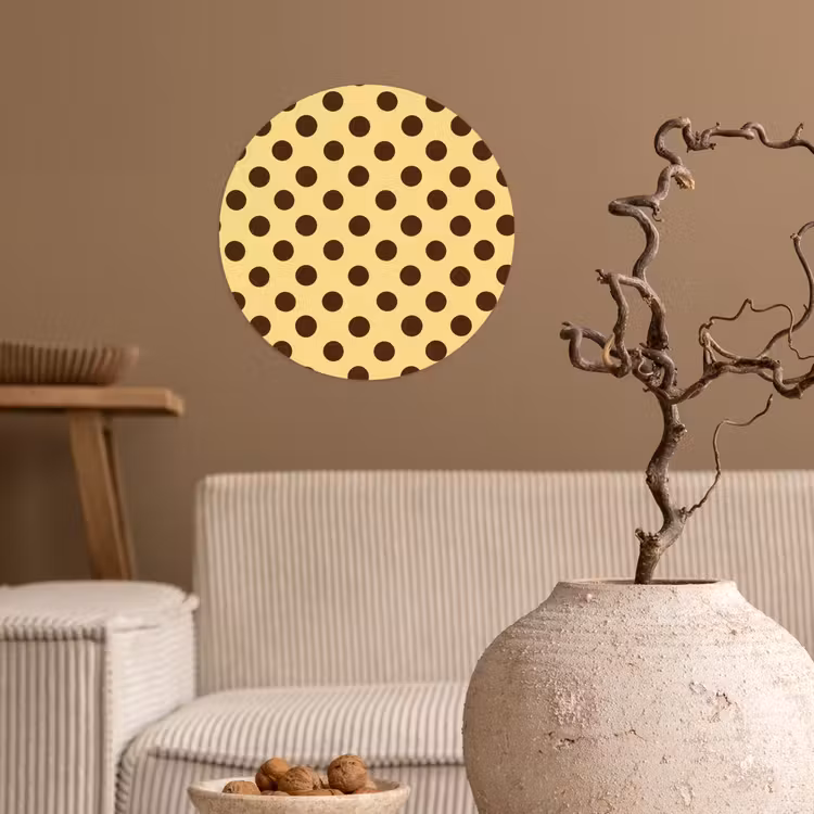Polka Dot - Stippen - Retro - Geel - Bruin Wandcirkel behangsticker klein 186 -sfeer1
