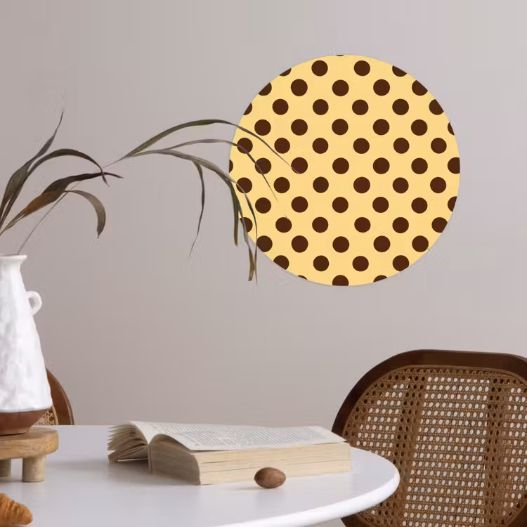 Polka Dot - Stippen - Retro - Geel - Bruin Wandcirkel behangsticker klein 186 -sfeer3