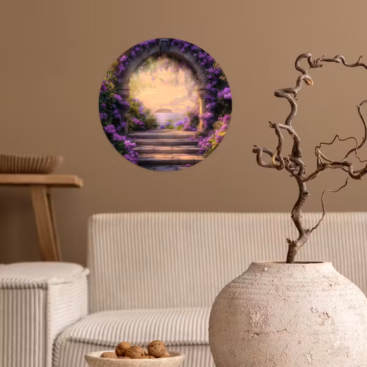 Poort - Paars - Bloemen Wandcirkel behangsticker klein -sfeer1
