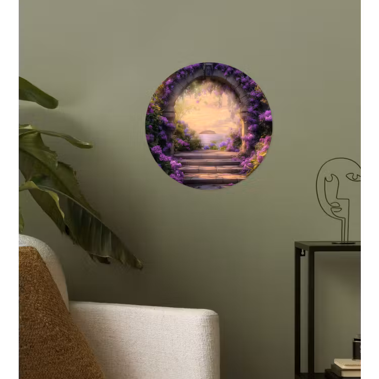 Poort - Paars - Bloemen Wandcirkel behangsticker klein -sfeer2
