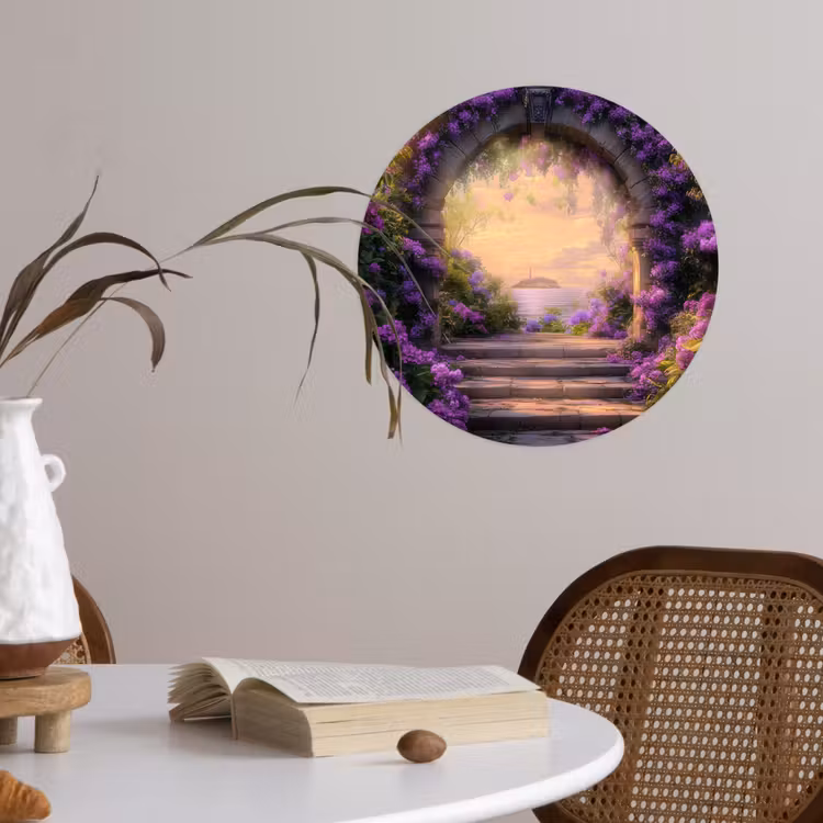 Poort - Paars - Bloemen Wandcirkel behangsticker klein -sfeer3