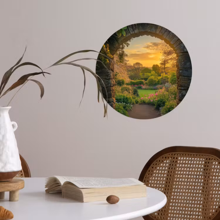Poort - Planten - Zonsondergang Wandcirkel behangsticker klein -sfeer3