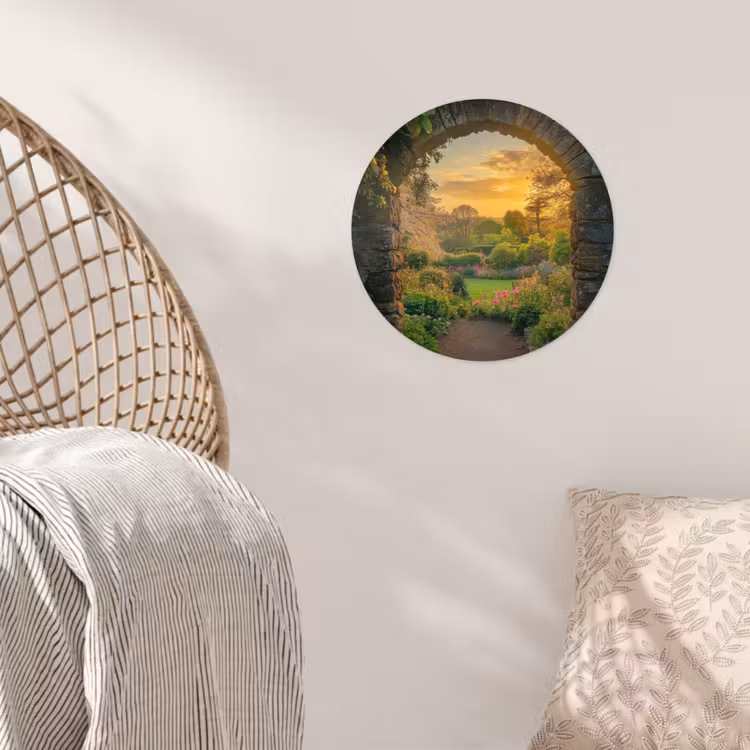 Poort - Planten - Zonsondergang Wandcirkel behangsticker klein -sfeer4