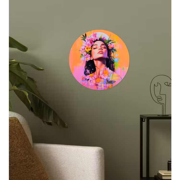 Portret - Bloemenkroon - Vrouw Wandcirkel behangsticker klein -sfeer2