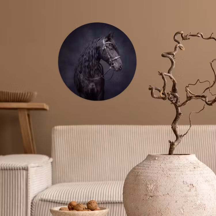Portret - Paard - Donker Wandcirkel behangsticker klein -sfeer1