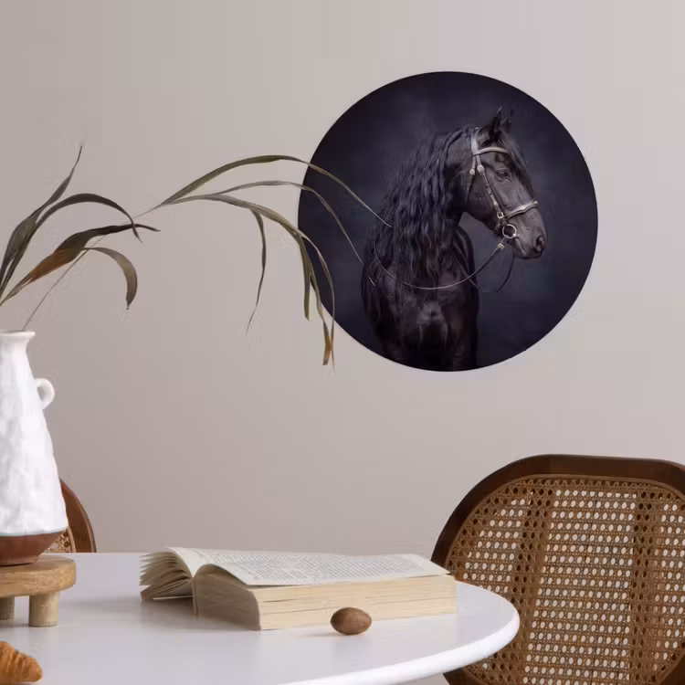 Portret - Paard - Donker Wandcirkel behangsticker klein -sfeer3