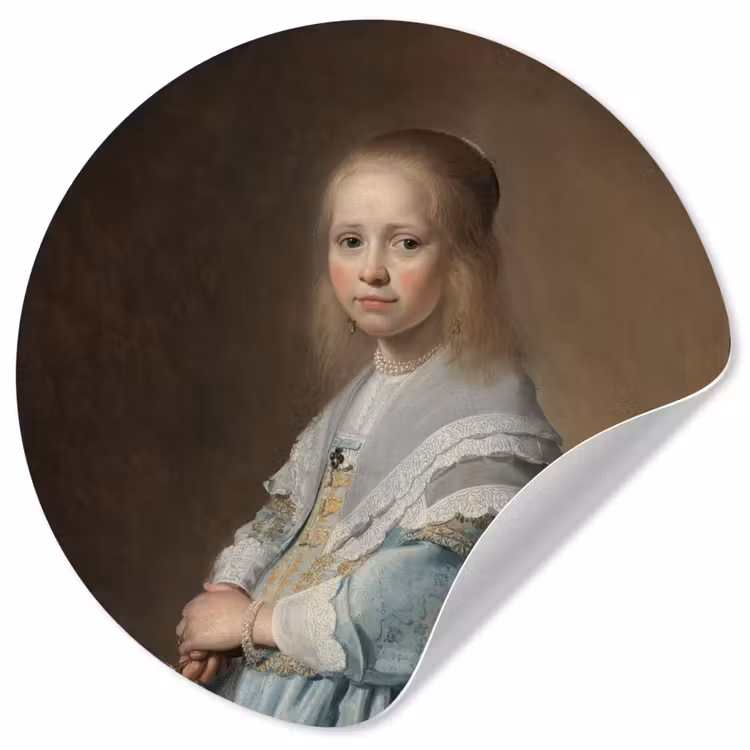 Portret van een meisje in het blauw - Schilderij van Johannes Cornelisz. Verspronck Wandcirkel behangsticker klein -3d