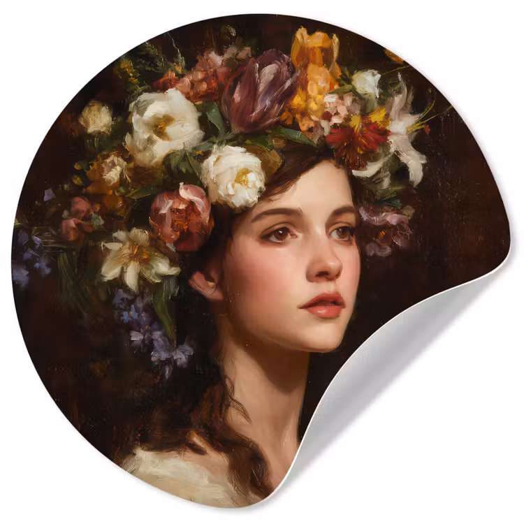Portret - Vrouw - Bloemen Wandcirkel behangsticker klein -3d