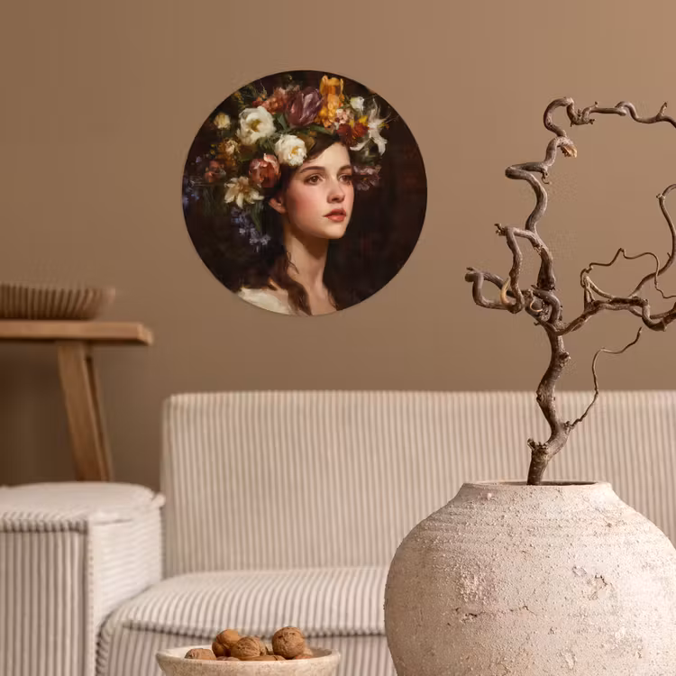 Portret - Vrouw - Bloemen Wandcirkel behangsticker klein -sfeer1