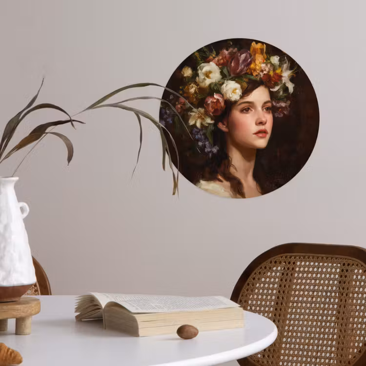 Portret - Vrouw - Bloemen Wandcirkel behangsticker klein -sfeer3