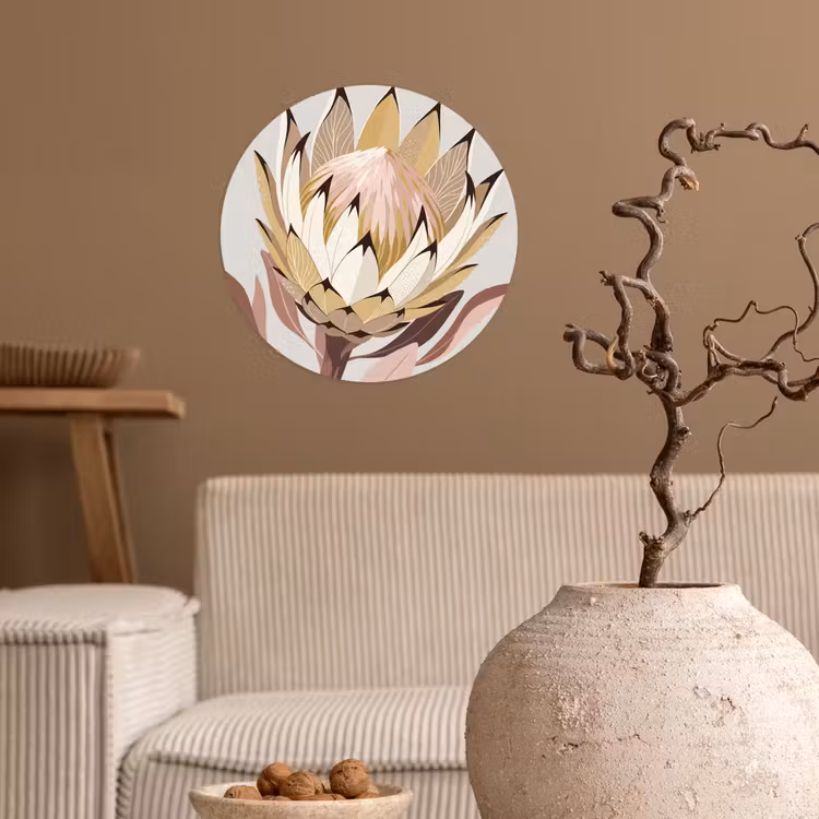 Protea - Bloem - Botanisch - Beige Wandcirkel behangsticker klein -sfeer1