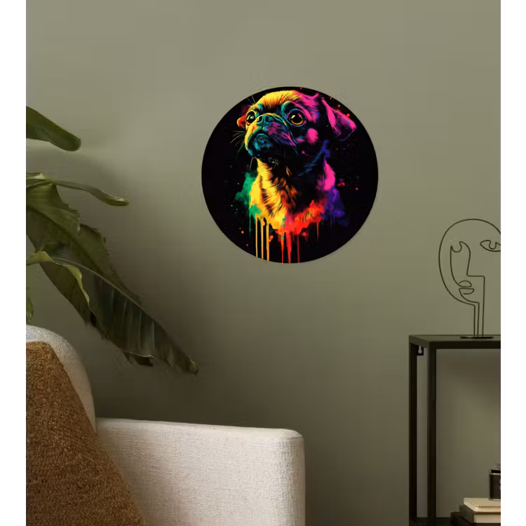 Puck - Hond - Verf - Kleuren Wandcirkel behangsticker klein -sfeer2