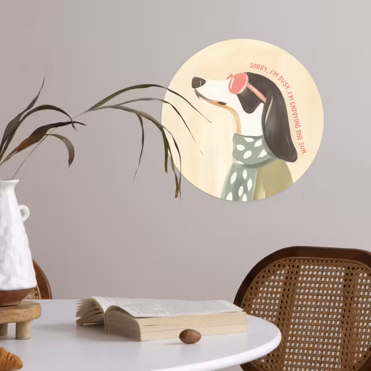 Quote - Hond - Zonnebril Wandcirkel behangsticker klein -sfeer3