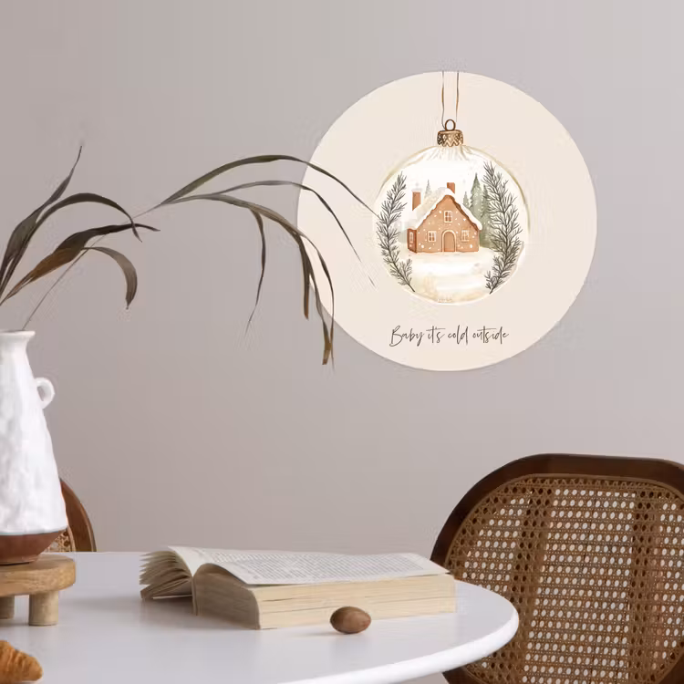 Quote - Winter - Kerst - Beige - Kerstbal Wandcirkel behangsticker klein -sfeer3