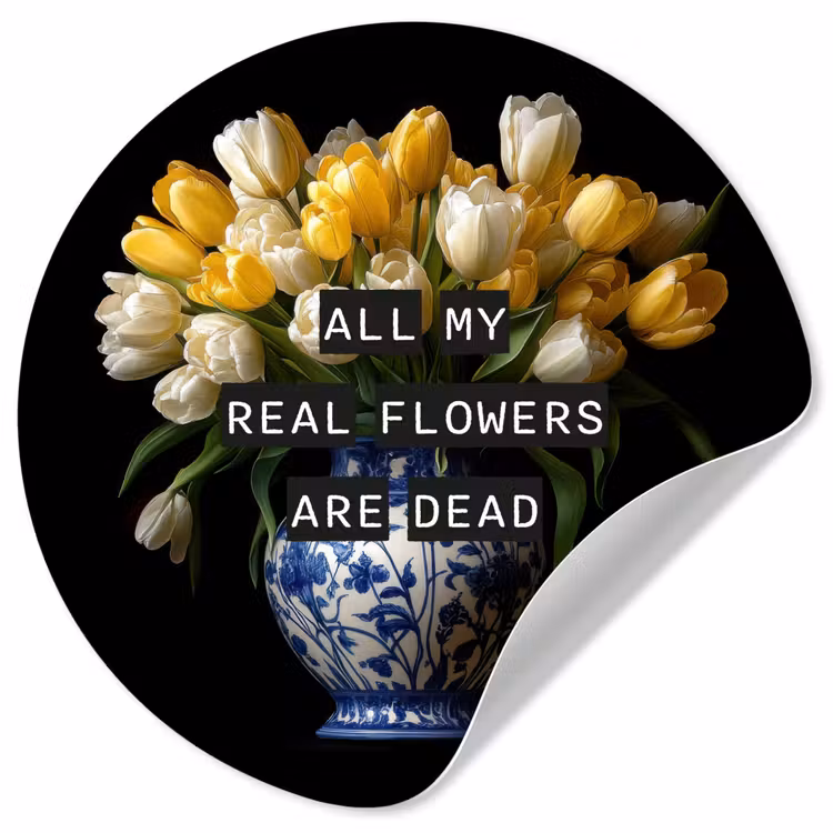 Quotes - Bloem - Tulp - Geel Wandcirkel behangsticker klein -3d
