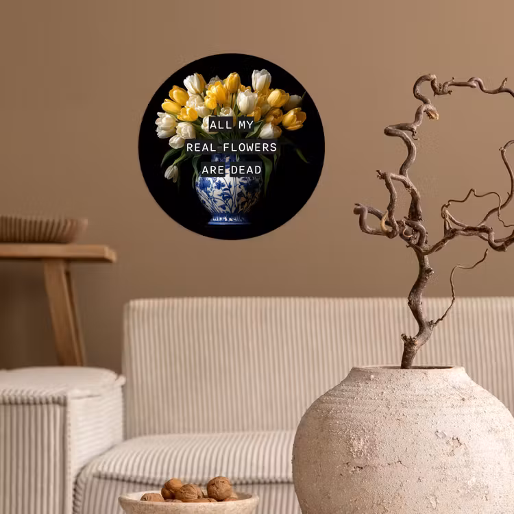 Quotes - Bloem - Tulp - Geel Wandcirkel behangsticker klein -sfeer1