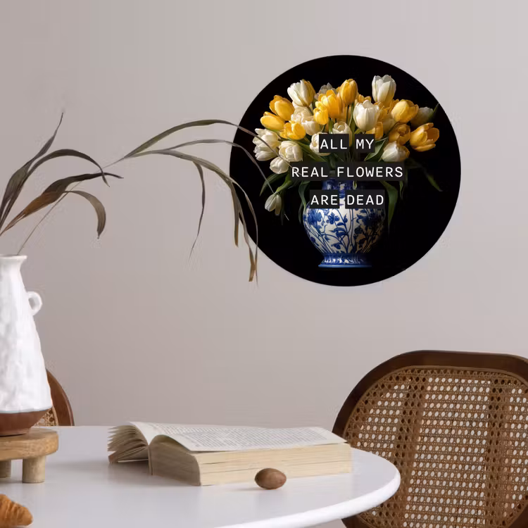 Quotes - Bloem - Tulp - Geel Wandcirkel behangsticker klein -sfeer3