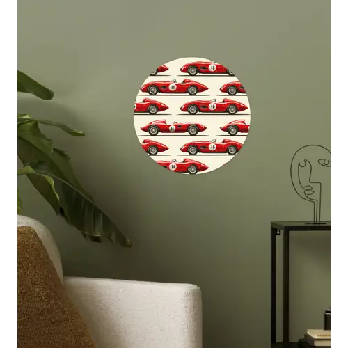 Raceauto - Retro - Rood Wandcirkel behangsticker klein 186 -sfeer2