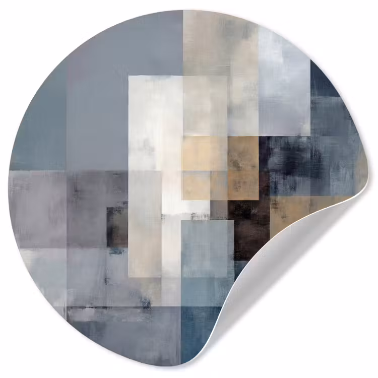 Rechthoeken - Abstract - Blauw Wandcirkel behangsticker klein -3d
