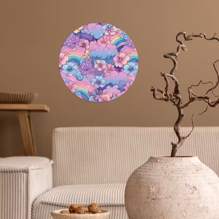Regenbogen - Bloemen - Kleurrijk - Wolken Wandcirkel behangsticker klein -sfeer1