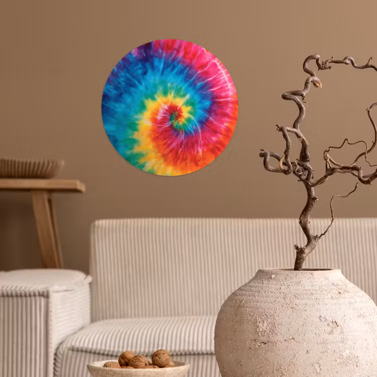 Regenboog - Tie dye - Kleurrijk - Blauw Wandcirkel behangsticker klein -sfeer1