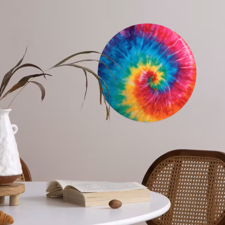 Regenboog - Tie dye - Kleurrijk - Blauw Wandcirkel behangsticker klein -sfeer3
