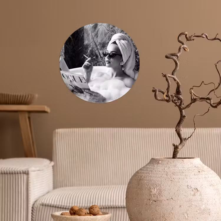 Relaxt - Bad - Zwart - Wit Wandcirkel behangsticker klein -sfeer1