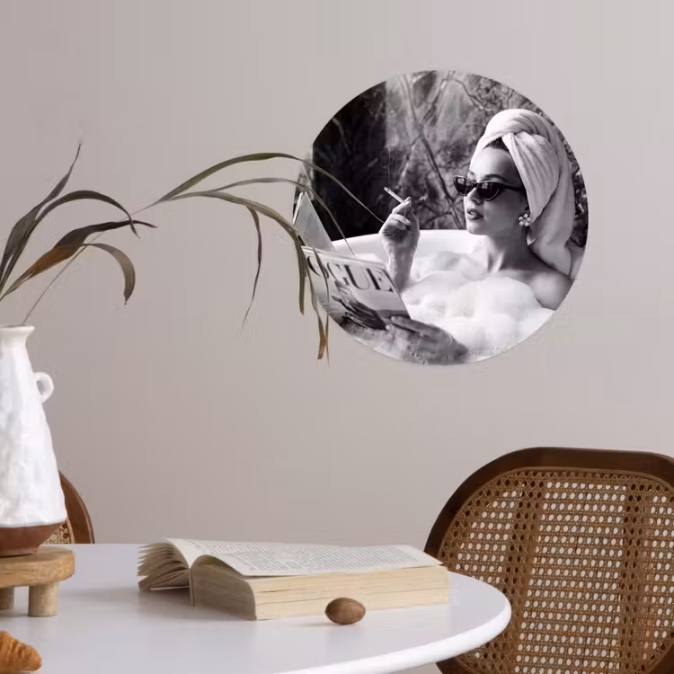 Relaxt - Bad - Zwart - Wit Wandcirkel behangsticker klein -sfeer3