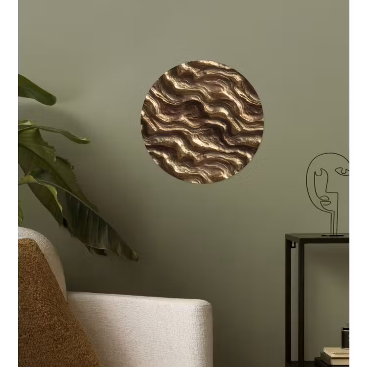Reliëf - Golven - Abstract - Bronsgoud Wandcirkel behangsticker klein 186 -sfeer2