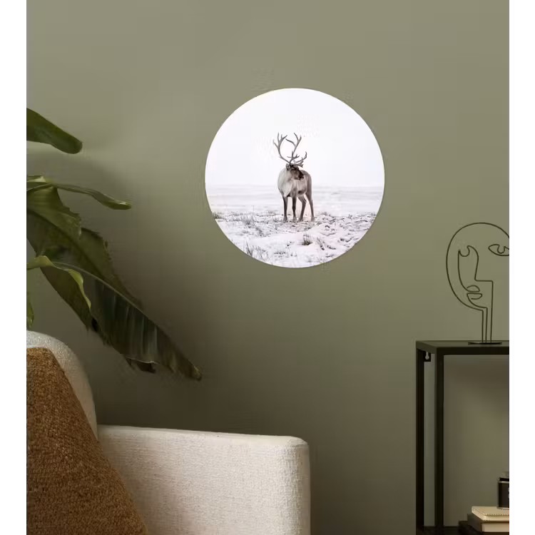 Rendier - Gewei - Sneeuw - Winter Wandcirkel behangsticker klein -sfeer2