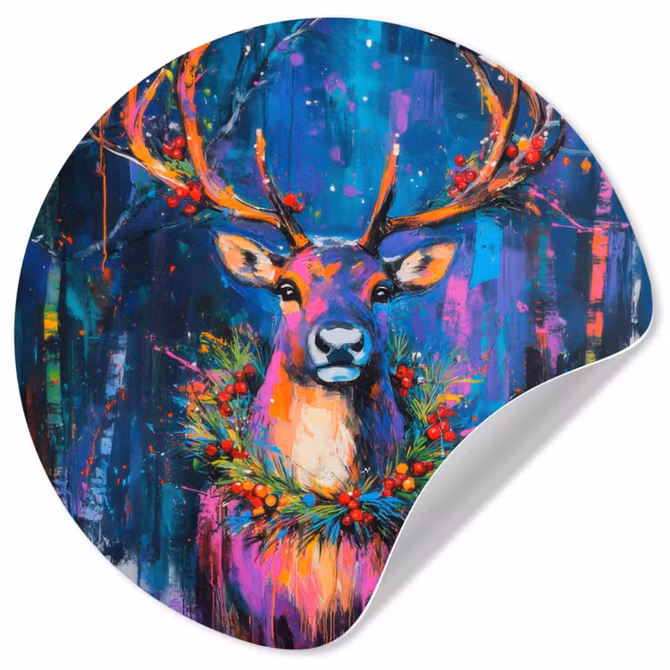 Rendier - Krans - Sprookjesachtig - Blauw Wandcirkel behangsticker klein -3d