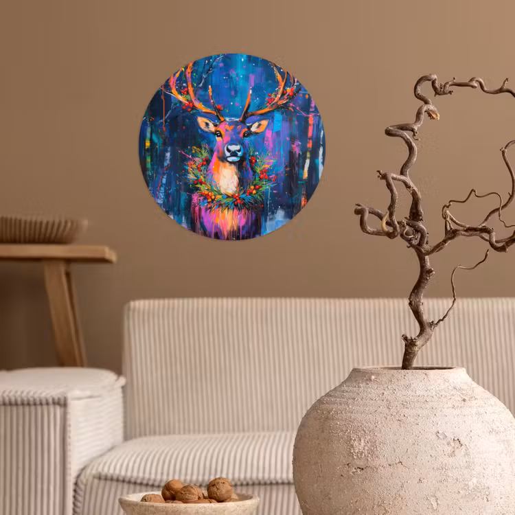 Rendier - Krans - Sprookjesachtig - Blauw Wandcirkel behangsticker klein -sfeer1