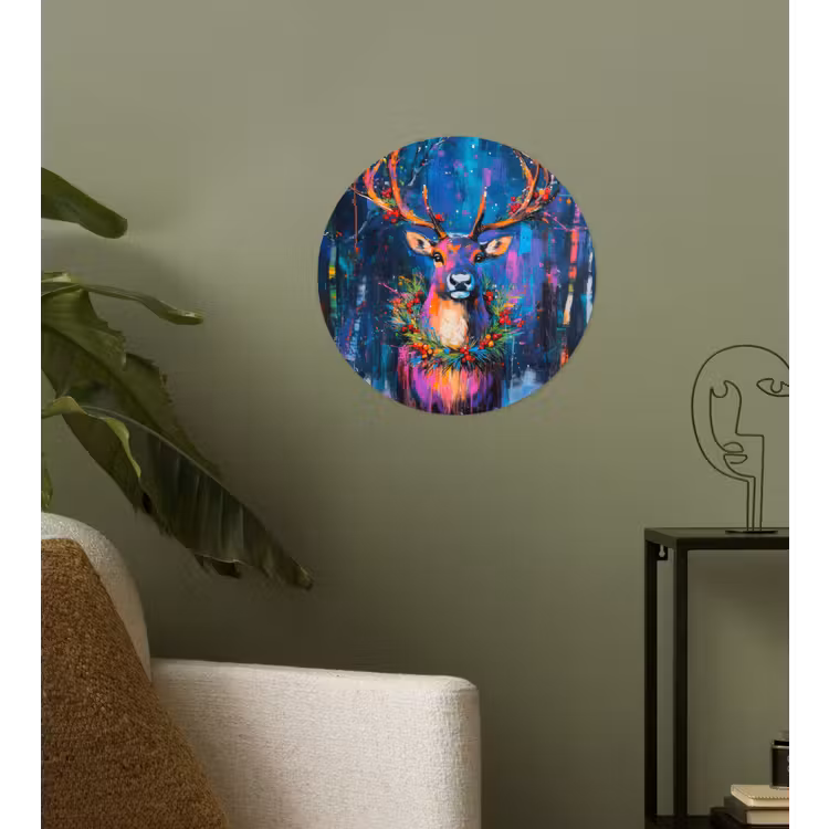Rendier - Krans - Sprookjesachtig - Blauw Wandcirkel behangsticker klein -sfeer2