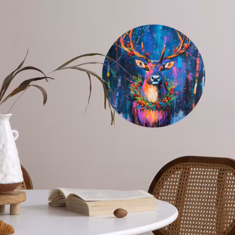 Rendier - Krans - Sprookjesachtig - Blauw Wandcirkel behangsticker klein -sfeer3