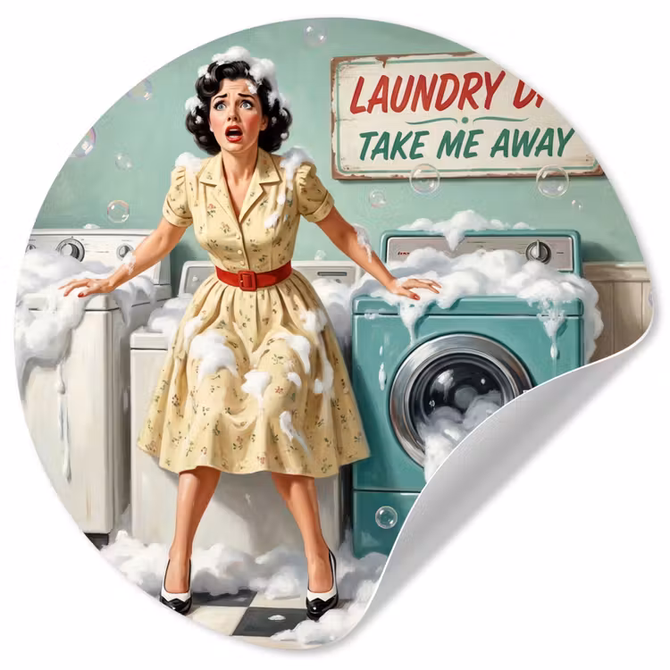 Retro - Blauw - Vrouw Wandcirkel behangsticker klein -3d
