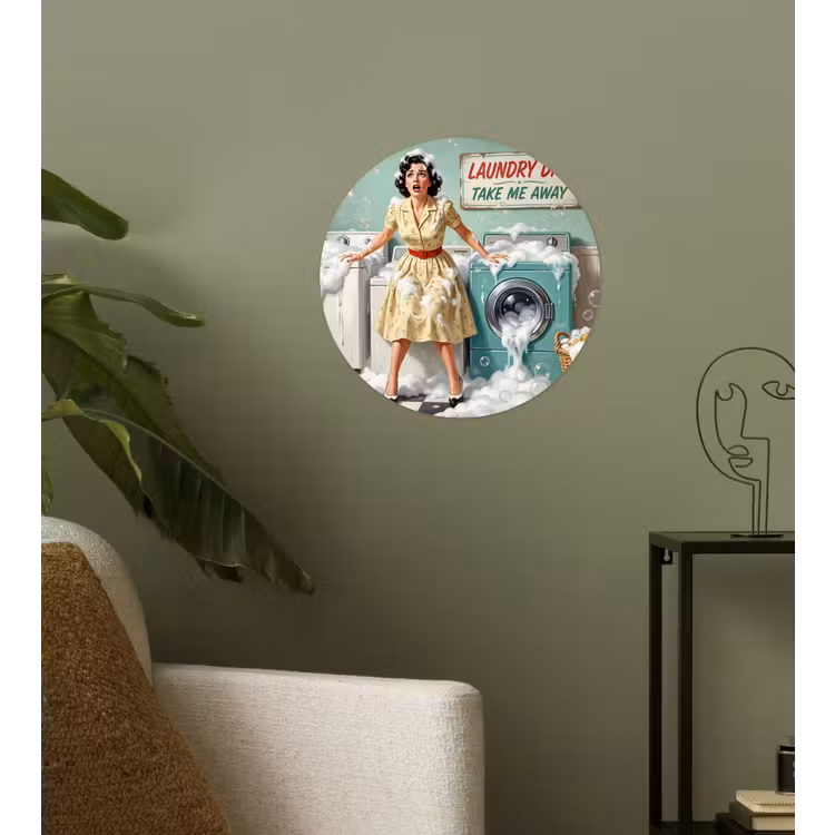 Retro - Blauw - Vrouw Wandcirkel behangsticker klein -sfeer2