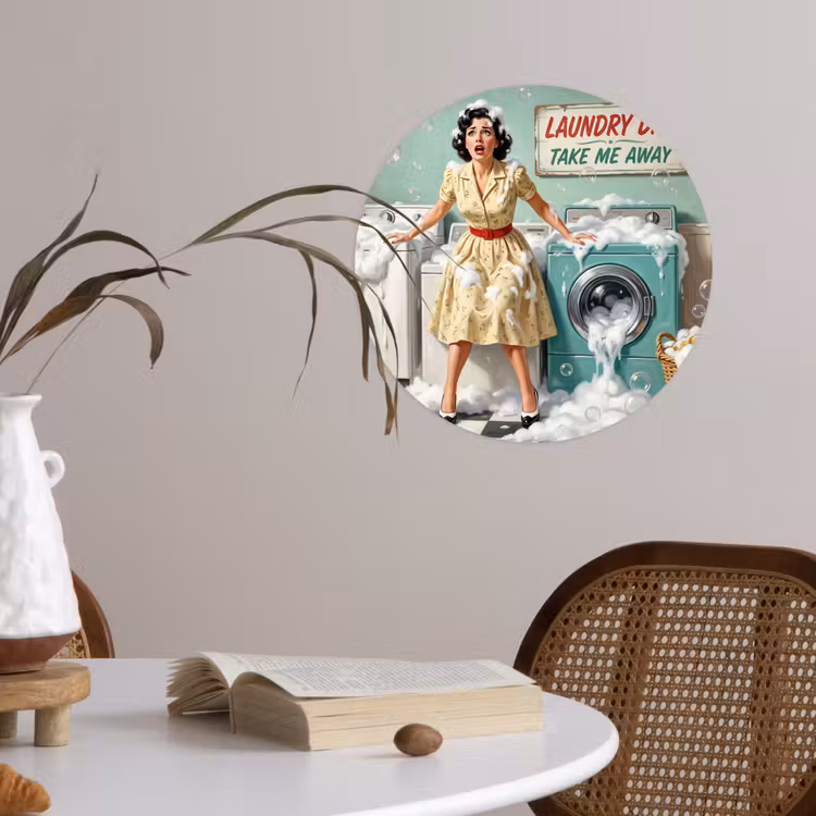 Retro - Blauw - Vrouw Wandcirkel behangsticker klein -sfeer3