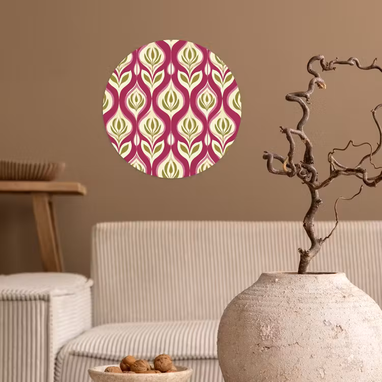 Retro - Floraal - Paars Wandcirkel behangsticker klein 186 -sfeer1