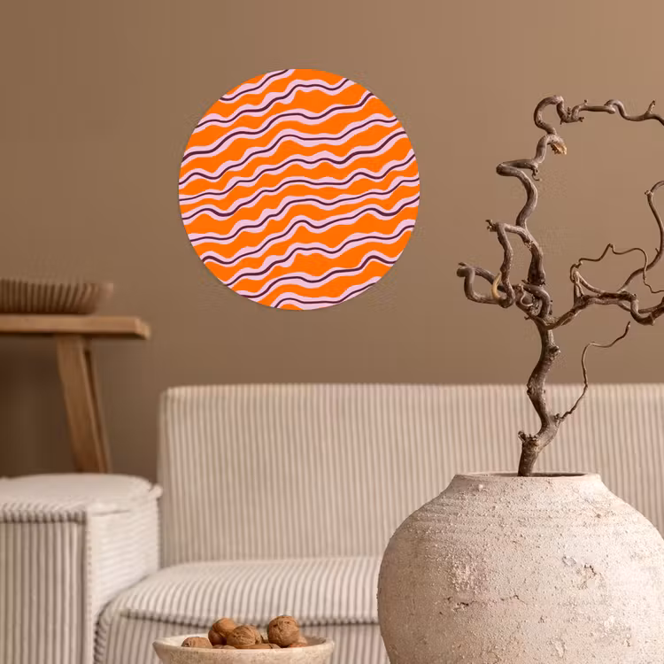 Retro - Golvend - Oranje Wandcirkel behangsticker klein 186 -sfeer1