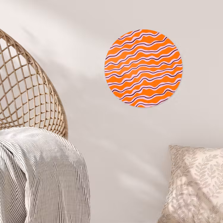 Retro - Golvend - Oranje Wandcirkel behangsticker klein 186 -sfeer4