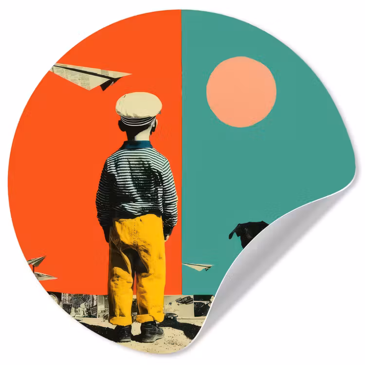 Retro - Jongen - Hond - Rood - Groen Wandcirkel behangsticker klein -3d