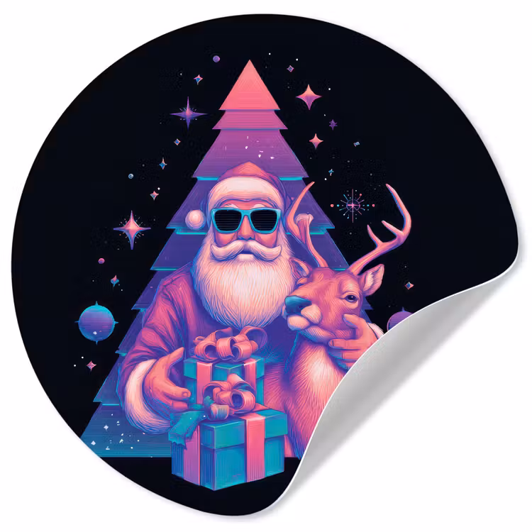 Retro - Kerstman - Rendieren - Kerstboom Wandcirkel behangsticker klein -3d