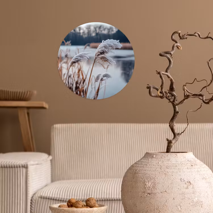 Riet - Gras - Natuur - Winter - Meer Wandcirkel behangsticker klein -sfeer1