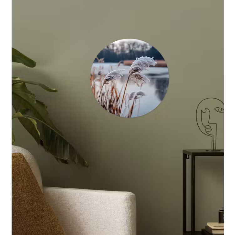 Riet - Gras - Natuur - Winter - Meer Wandcirkel behangsticker klein -sfeer2