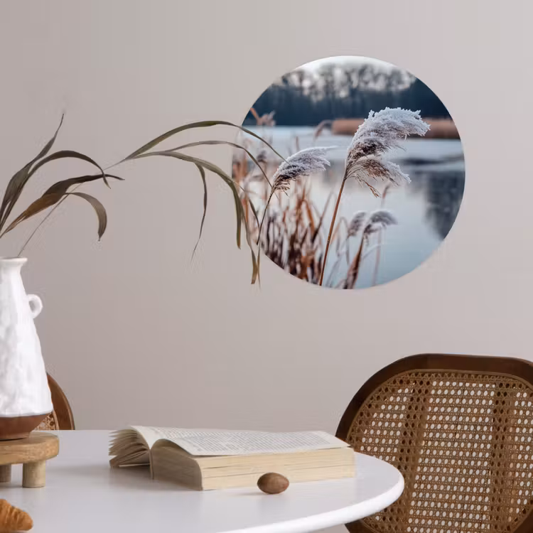 Riet - Gras - Natuur - Winter - Meer Wandcirkel behangsticker klein -sfeer3
