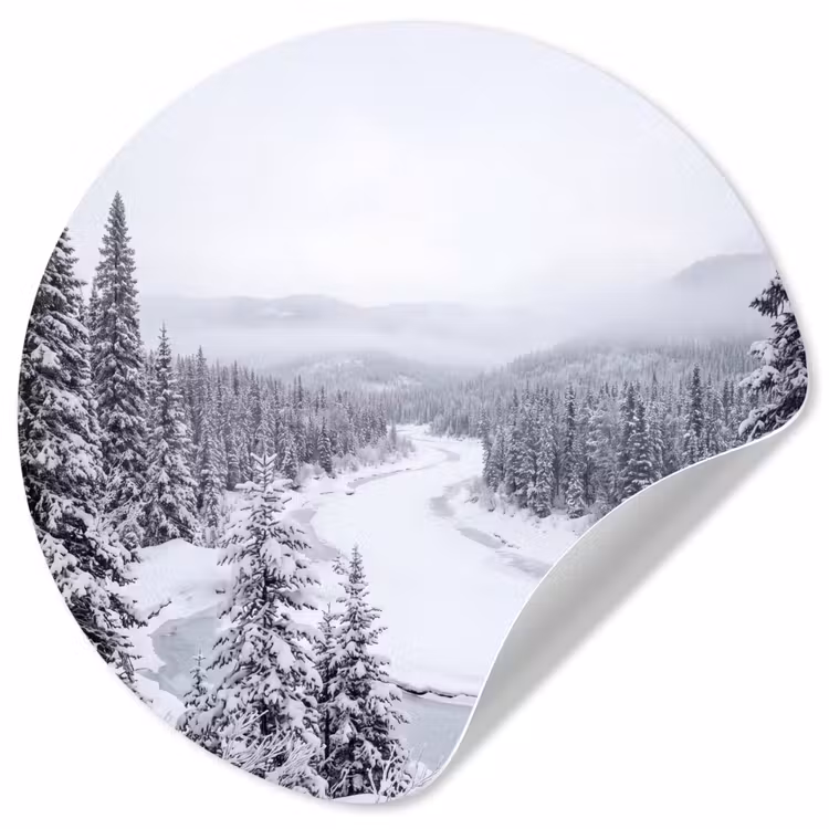 Rivier - Bevroren - Landschap - Winter Wandcirkel behangsticker klein -3d