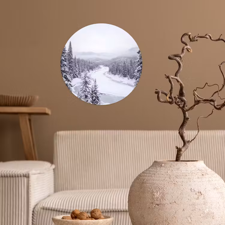 Rivier - Bevroren - Landschap - Winter Wandcirkel behangsticker klein -sfeer1