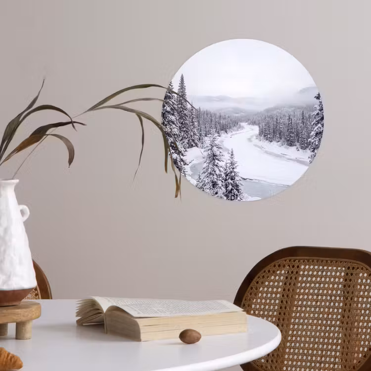 Rivier - Bevroren - Landschap - Winter Wandcirkel behangsticker klein -sfeer3