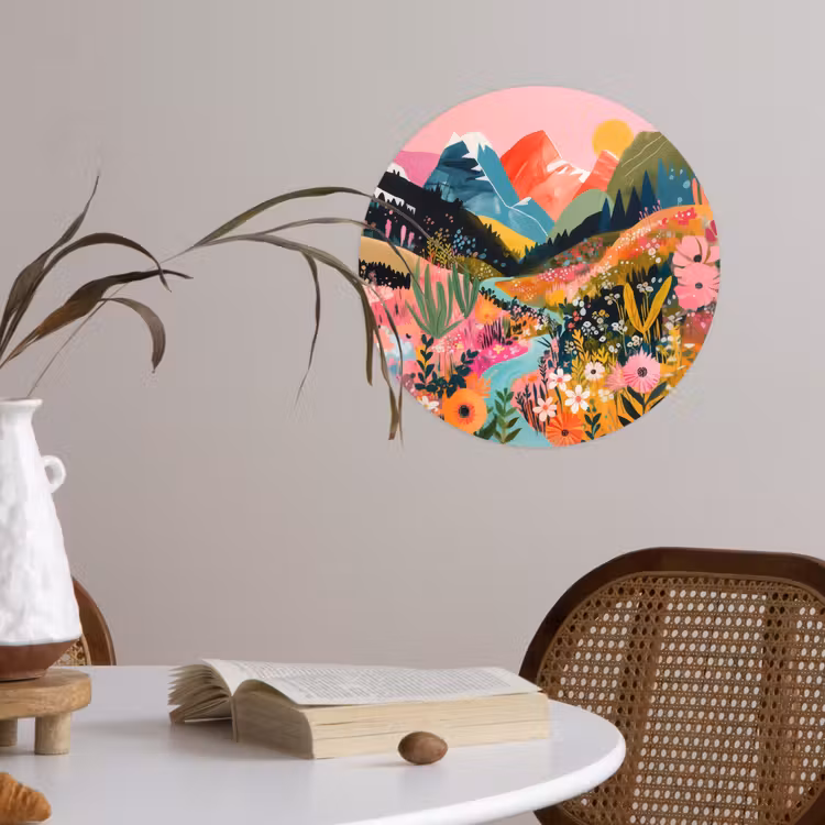 Rivier - Diepte - Bloemen Wandcirkel behangsticker klein -sfeer3
